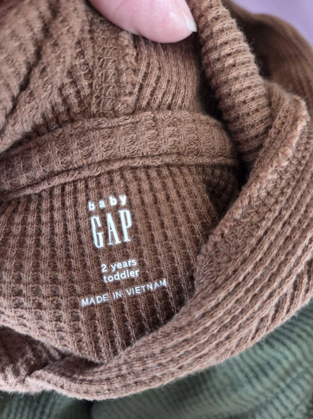 GAP Toddler Waffle Knit Hoodie- Sable Brown & Army Jacket Green 2 Years